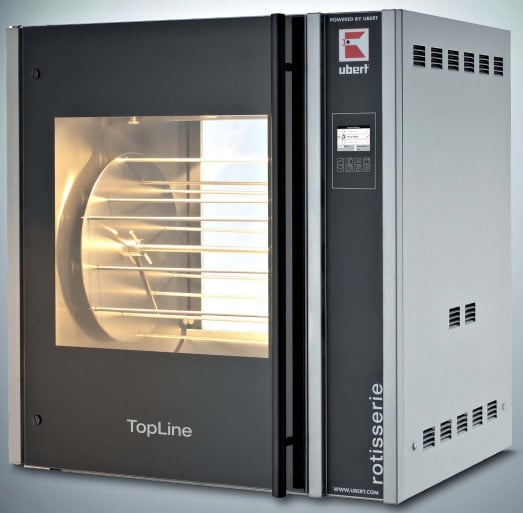 Ubert Topline RT403S-CC Pass thru "Hot air" electric rotisserie - 3 spits , Programmable Controls